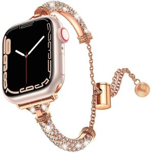 Volledige diamanten metalen horlogeband voor Apple Watch Series 8&7 41mm / SE 2&6&SE&5&4 40mm / 3&2&1 38mm (Rose Goud)
