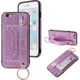 Glitter Powder PU+TPU Schokbestendige beschermhoes met houder & kaartslots & polsbandje voor iPhone 6 / 6s(Paars)