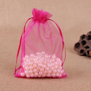 100 PCS Gift Bags Jewelry Organza Bag Wedding Birthday Party Drawable Pouches  Gift Bag Size:20x30cm(Rose)