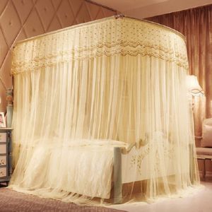 U-shaped Three-door Stainless Steel Tube Floor Mosquito Net  Size:Bold 25mm 2.0x2.2m(Beige)