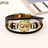 2 PCS Couple Lovers Jewelry Leather Braided Gemini Constellation Detail Hand Chain Bracelet  Size: 21*1.2cm