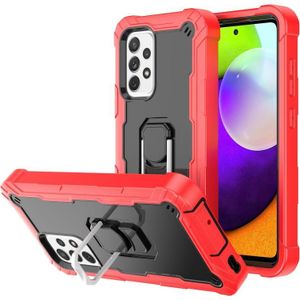 For Samsung Galaxy A52 5G / 4G PC + Rubber 3-layers Shockproof Protective Case with Rotating Holder(Red + Black)