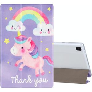 Voor Samsung Galaxy Tab A7 10.4 (2020) Gekleurd tekenpatroon Horizontaal Flip Lederen hoesje met drie vouwen (Regenboogpaard)