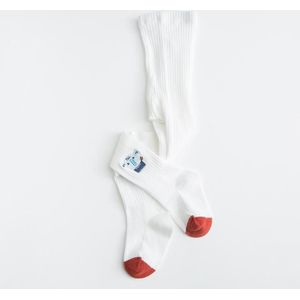 Children Pantyhose Knit Girls Cartoon Embroidery Bottoming Tights Size: L 5-7 Years Old(White)