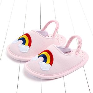 Kinderen slippers vrouwelijke anti-slip 0-1 jaar oud katoen zachte bodem indoor Home vloer schoenen  grootte: innerlijke lengte 12cm (Pink Rainbow)