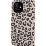 For iPhone 12 Leopard Print Pattern Horizontal Flip Leather Case with Card Slot and Holder(Gray)