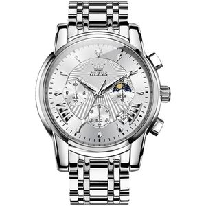 OLEVS 2892 Heren multifunctioneel zakelijk waterdicht quartz horloge (wit + zilver)