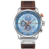 CURREN M8291 Chronograph Watches Casual Leather Watch for Men(Rose case coffee face)