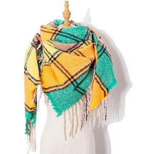 Autumn & Winter Fringed Scarf Plaid Square Scarf Thickening Ladies Shawl  Size:145cm(LS-01 Yellow)