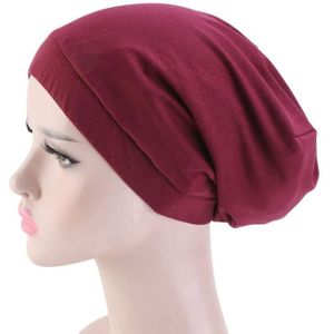 3 PCS TJM-423 Cotton Skullcap Double-Layer Chemotherapy Hat Confinement Hat Turban(Wine Red)