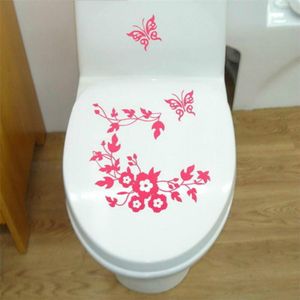 10 PCS Butterfly Flower Vine Bathroom Wall Stickers Home Decoration Wallpaper Wall Decals For Toilet Decorative Sticker(Magenta)