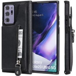 Solid Color Double Buckle Zipper Shockproof Protective Case For Samsung Galaxy Note20 Ultra(Black)