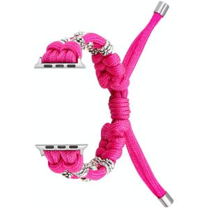 Voor Apple Watch SE 2023 44 mm chrysant kralen paracord gevlochten horlogeband (roze rood)