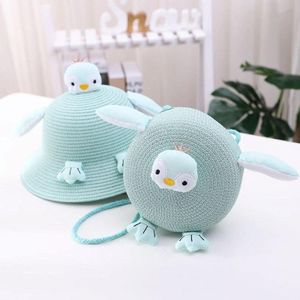 Meisjes Sunshade emmer hoed kinderen pinguïn strohoed en tas set