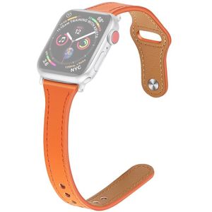 Leather Replacement Strap Watchband with Steel Button For Apple Watch Series 6 & SE & 5 & 4 44mm / 3 & 2 & 1 42mm(Orange)