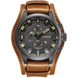 Curren M8225 Army Military Leather Band Men Quartz Watch(Black Yellow)