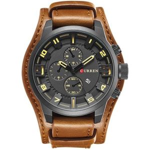 Curren M8225 Army Military Leather Band Men Quartz Watch(Black Yellow)