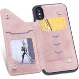 Voor iPhone XS kat boom relif patroon schokbestendige beschermende case met kaartsleuven & fotolijstjes (Rose goud)