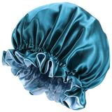 3 PCS TJM-443A Double-Layer Satin Big Lace Night Hat Round Hat Chemotherapy Hat  Size: One Size Adjustable(Peacock Blue)