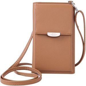 Summer Women Phone Shoulder Bag  PU Leather Money Wallet  Mini Chain Mobile Crossbody Bag(Brown)