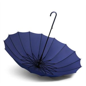 All-weather Umbrella With 16 Bones Enlarged By A Long Handle Straight Pole Umbrella(Blue)