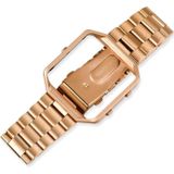 Suitable For Fitbit Blaze Smart Sports Watch Stainless Steel Metal Strap Metal Frame Butterfly Buckle Three Beads Strap(Rose gold)