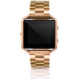 Suitable For Fitbit Blaze Smart Sports Watch Stainless Steel Metal Strap Metal Frame Butterfly Buckle Three Beads Strap(Rose gold)