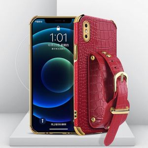 Electroplated TPU Crocodile Pattern Leather Case with Wrist Strap For iPhone XS Max(Red)
