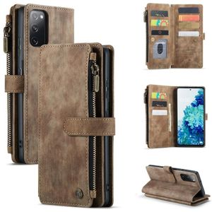 Voor Samsung Galaxy S20 FE CASEME-C30 PU + TPU Multifunctionele Horizontale Flip Leren Case met Houder & Card Slot & Portemonnee & Rits Pocket (Bruin)