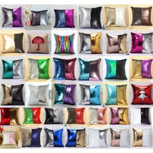 DIY Two Tone Glitter Sequins Throw Pillow Case Reversible Sequin Magical Color Changing Pillow Cover  Size: 40*40cm(Champagne+Gold)
