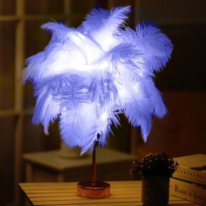 Ostrich Feather Table Lamp Wrought Iron Night Light LED Copper Wire Lamp(Royal Blue)