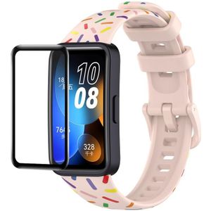 Voor Huawei Band 8 ENKAY Hat-Prince Full Coverage Screen Protector + Verstelbare Silicone Sport Loop Strap Watch Band(Roze)