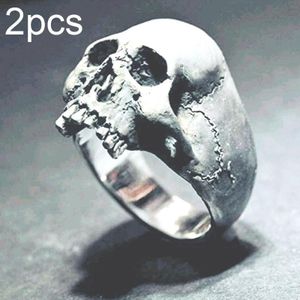 C56213 2 stks Punk Vintage Skull Ring Horror Skull Ring Mannen Gift  Maat: 10 (Zilver)