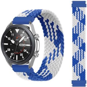 For Samsung Galaxy Watch 3 45mm Adjustable Nylon Braided Elasticity Replacement Strap Watchband  Size:145mm(Blue White)