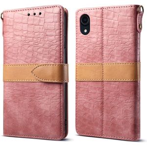Splicing Color Crocodile Texture PU Horizontal Flip Leather Case for iPhone XR  with Wallet & Holder & Card Slots & Lanyard (Pink)
