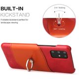 For Galaxy S20 Fierre Shann Oil Wax Texture Genuine Leather Back Cover Case with 360 Degree Rotation Holder & Card Slot(Red)