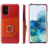 For Galaxy S20 Fierre Shann Oil Wax Texture Genuine Leather Back Cover Case with 360 Degree Rotation Holder & Card Slot(Red)