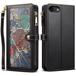 Voor iPhone 6s / 6 ESEBLE Star Series Lanyard Rits Portemonnee RFID Leather Case(Black)