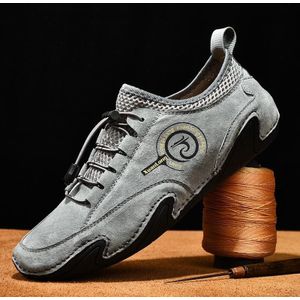 Lente en zomer mannen casual ademende erwten schoenen lederen varkensvel luie sneakers  grootte: 45 (Grijs)