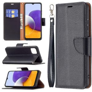 For Samsung Galaxy A22 5G Litchi Texture Pure Color Horizontal Flip Leather Case with Holder & Card Slots & Wallet & Lanyard(Black)