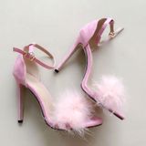 Plush Peep-Toe High Heels  Size:37(Pink)