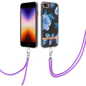 Voor iPhone SE 2022/SE 2020/8/7 Flowers -serie TPU -telefoonhoesje met lanyard (blauwe pioen)