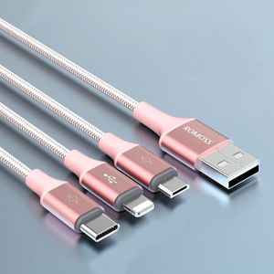 ROMOSS CB25 3 In 1 3.5A 8 Pin + Micro USB + Type C/USB-C Kabel 1.5m(Rose Goud)