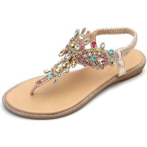 Vrouwelijke Strass flats sandalen  schoenmaat: 40 (goud kleur drill)