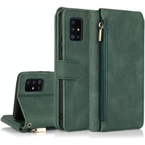 For Samsung Galaxy A51 5G Skin-feel Crazy Horse Texture Zipper Wallet Bag Horizontal Flip Leather Case with Holder & Card Slots & Wallet & Lanyard(Dark Green)