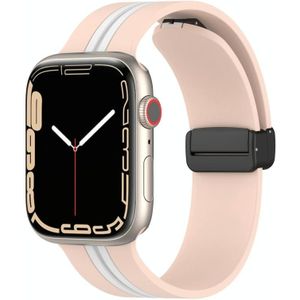 Magnetische sluiting tweekleurige siliconen horlogeband voor Apple Watch Series 8&7 41mm / SE 2&6&SE&5&4 40mm / 3&2&1 38mm (roze+wit)
