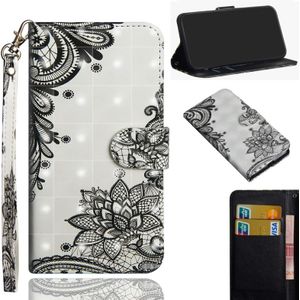 For Huawei P smart 2020 3D Painted Pattern Horizontal Flip TPU + PU Leather Case with Holder & Wallet & Card slot & Lanyard(Black Flower)