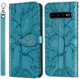 Voor Samsung Galaxy S10 Life of Tree Embossing Pattern Horizontale Flip Lederen Case met Holder & Card Slot & Wallet & Photo Frame & Lanyard(Lake Blue)