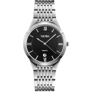 SKMEI 9139 Ladies/Man Fashion Quartz Watch Steel Band Waterproof Couple Watch For Men (Black Silver)
