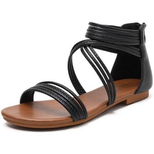 Vrouwen zomer sandalen Romeinse stijl platte schoenen seaside beach schoenen  maat: 39 (zwart)